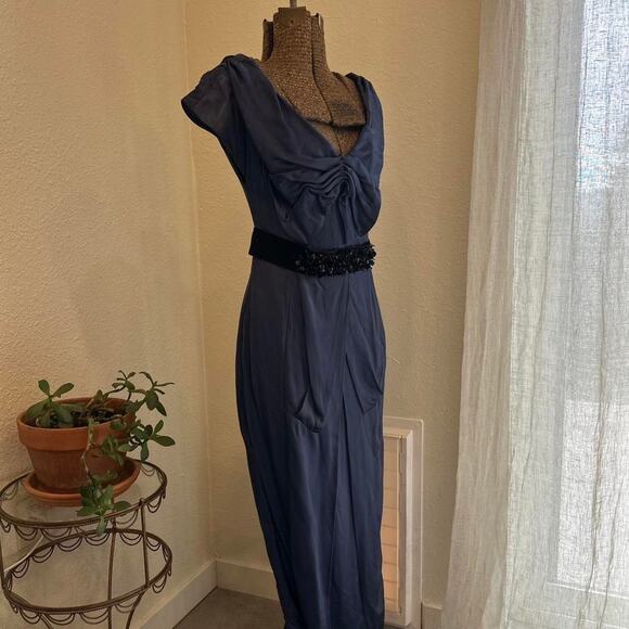 Prada Women’s Small Gown Blue Silk Velvet Evening Dress Pre-Fall 2009 Rare - Picture 4 of 5